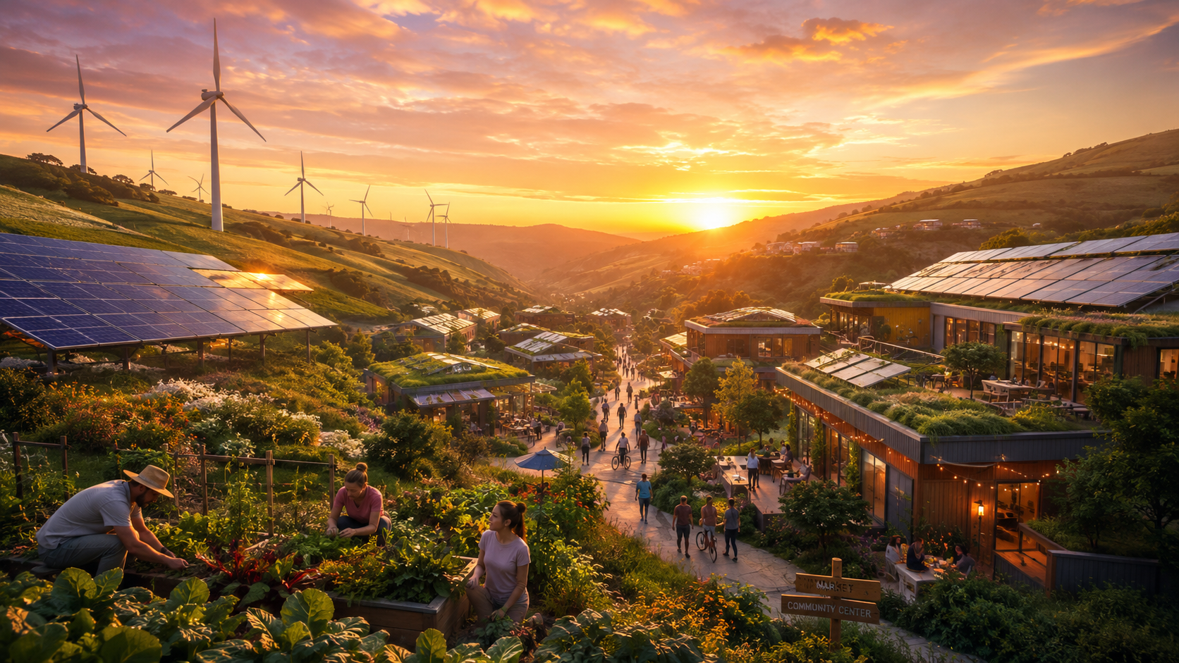 Sustainable landscape with renewable energy and eco-community