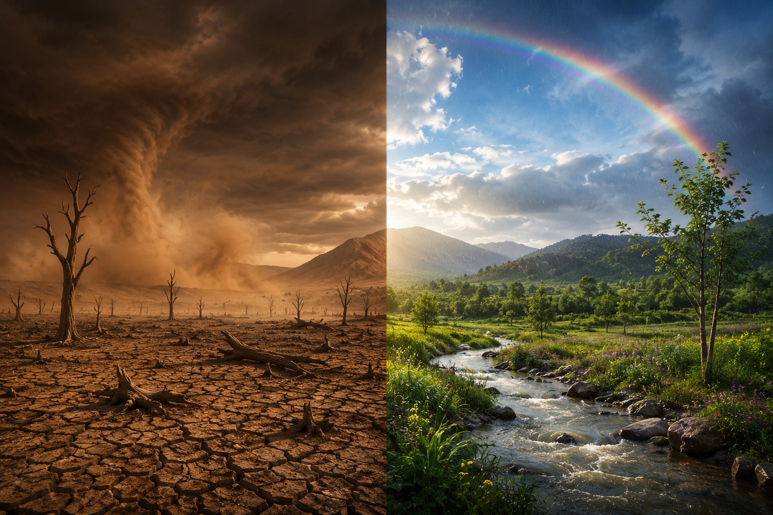 Climate change before and after landscape